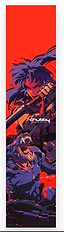 The Chubby Stunt Scooter Griptape - Basilisk Limited Edition by Chubby features bold digital art of a fierce warrior with a sword facing a beast on red—ideal for stunt scooter riders seeking unique griptape inspiration.