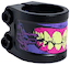 The Chubby Gnasher 2 Bolt Oversized Scooter Clamp by Chubby is made from tough 7075-T6 aluminium and showcases vibrant cartoon yellow teeth and pink gums on a purple-and-black design, with "Chubby" engraved in the lower right corner.