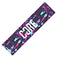A rectangular banner with a vibrant, abstract design in shades of purple, blue, and pink prominently displays the text "CORE" in bold white uppercase letters at the center. This striking design emphasizes the CORE Classic Stunt Scooter Griptape - Neon Splat, ensuring ultimate grip for any stunt scooter enthusiast.