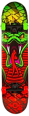The Madd Gear MGP Pro Series Reptilia Red / Green Complete Skateboard features a vibrant 8" x 31" 9-ply maple deck with a fierce green snake design, complete with striking red eyes and tongue. It also comes equipped with black wheels, green and red trucks, and smooth ABEC 3 bearings, offering the perfect blend of style and performance.