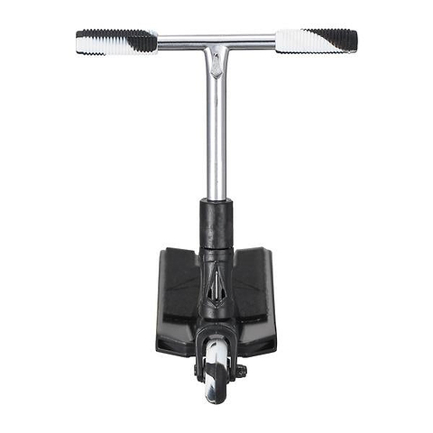 Front view of the Blunt Envy AOS V6 Finger Scooter in black, a miniature replica with a single ski base and chrome handlebar featuring black and white rubber grips by Blunt Envy.
