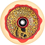 Introducing the Chubby Hollowcore 110mm Stunt Scooter Wheel - Skull Pizza, showcasing an imaginative pizza design where the word "Chubby" pops among colorful toppings and red sauce. This whimsical wheel captures the essence of the Chubby Skull Pizza style, seamlessly merging fun with creativity in every vibrant detail.