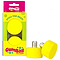 The packaging for the Gumball Roller Skate Short 17mm 75A Toe Stops - Lemon Yellow showcases two stops, one upright and one partially nestled. The vibrant pink and yellow box features "Gumball" and "Still the Best!"—ideal for improving skating control with high-performance toe stops.