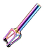 The Blunt Envy Diamond IHC stunt scooter fork in Oil Slick Neochrome features a glossy rainbow-colored finish. Made from CNC 6063 Aluminium, it sports a cylindrical stem and a two-pronged base with bolt connections. The surface showcases vibrant hues, making it an eye-catching choice for stunt scooters.