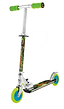 The Ozbozz Nebulus Foldable Kids Kick Scooter - Dinosaur Green offers a sleek green and silver design with camouflage details, green handle grips, adjustable handlebars and wheels. Its foldable and compact design ensures portability for easy travel.