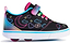 The Heelys Pro 20 Prints X2 Girls Shoes in Black/Hot Pink/Multi feature neon moons, stars, clouds, and hearts, plus pink and rainbow accents, a velcro strap, and two wheels in the white sole—fun style from Heelys!.