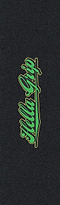The Hella Grip Classic Stunt Scooter Griptape - 1998 features a black textured surface with "Hella Grip" in bold green and yellow script, centered on durable Silicone Carbide Grit for long-lasting performance.
