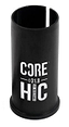 The CORE HIC Scooter Conversion Shim - Black, part of the HIC Conversion Kit, showcases "CORE HIC" and "Φ31.8" in white on its surface. This black metal cylindrical piece with a split down one side is ideal for incorporating oversized bars into your scooter setup.