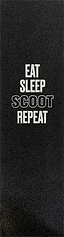 The Union Stunt Scooter Griptape - Eat & Sleep & Scoot features a black rectangular design with bold white text and an outlined "SCOOT"—ideal for your stunt scooter. From Union.
