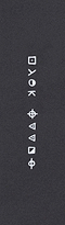 White geometric shapes—squares, circles, triangles, arrows, and more—form a vertical column on the Hella Grip Classic Stunt Scooter Griptape - Zodiac by Hella Grip, set against a dark gray background.