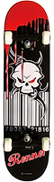 The Renner A20 Blood Soaked Complete Skateboard (7.75" x 31") features a striking skull graphic with red eyes, black horns, paint drips, and bold “Renner” branding—ideal for beginner skateboarders.