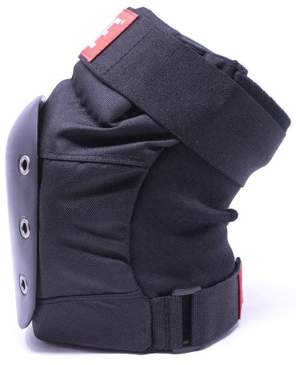 The CORE Combo Street Knee & Elbow Skate Protection Pad Set - Black by CORE features a hard plastic outer shell, adjustable straps, visible rivets, and ergonomic cushioning for superior protection. Pads are positioned upright to display their design.