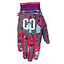 Introducing the CORE Aero Skate Protection Gloves - Neon Splat, vibrant gloves designed with abstract patterns in purple, teal, and red. These gloves feature "CO" initials on the back and are accented with red trims around the wrist and fingers. Plus, they are touch screen friendly, keeping you connected on every ride.