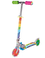 The Ozbozz Rainbow Light Up Foldable Kids Kick Scooter features a vibrant foldable design with a rainbow stem and deck, green and pink handlebar grips, LED light-up wheels, and "Rainbow" branding on the deck for an eye-catching adventure.