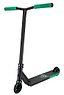 Introducing the Blazer Pro Enigma 2 Complete Stunt Scooter in Black and Green. This stylish scooter features beginner-friendly Chromoly Steel Wing bars and a T-bar handle. The deck is designed with a textured surface accented in green, while the vibrant green handle grips enhance its two-wheel design.
