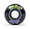 A close-up image of a skateboard wheel highlights the sleek design of Enuff Super Softie 55mm 85A Skateboard Wheels. The black wheel is adorned with vibrant "Super Soft" text in yellow and purple, showcasing the "85A compound," alongside "55mm" and the brand name "Enuff Skateboards" printed in white around its edge.