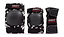 Explore the Enuff Skulls Junior Ramp Skate Protection Pad Set in black, designed with comfort padding for skateboarders. This set includes knee and elbow pads, along with wrist guards, all featuring striking white graphic designs. Each piece is adorned with a red and black "Enuff Skateboards" patch for extra style.