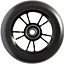 A close-up of the Blunt Envy 100mm Stunt Scooter Wheel in Black/Black, featuring a metal core with multiple spokes and an ABEC 9 bearing, shown against a white background.