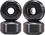 Four cost-effective Essentials 52mm 95A skateboard wheels in black are arranged in two pairs on a white background. These wheels feature a glossy finish with visible center holes, ensuring exceptional handling for smooth rides.