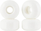 The Essentials 52mm 95A Skateboard Wheels in white are arranged in a square pattern against a white background. Two wheels stand upright, highlighting their circular holes, while the other two lie flat to showcase their smooth surfaces for exceptional handling.