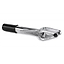 The Ethic DTC Legion V2 HIC Stunt Scooter Forks in Raw Silver by Ethic, designed for 120mm wheels and HIC setups, features a black cylindrical part on one end and is displayed against a white background.