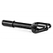 The Ethic DTC Legion V2 IHC Stunt Scooter Forks in black by Ethic feature a cylindrical tube and open, bolted fork end. Designed for 120mm wheels, these forks are displayed on a white background.
