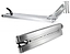 Introducing the Ethic DTC Pandora Raw Silver Stunt Scooter Deck, measuring 5.1" x 20.5". This deck boasts a minimalist design with sleek engravings along the side and a subtle cutout at the back for the brake. The product is displayed from two angles for a comprehensive view.