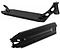 A black Ethic DTC Vulcain V2 12 STD Stunt Scooter Deck, measuring 5.5" x 22.8", is displayed from two perspectives. The top view emphasizes its elegant design, while the bottom view features the logo and intricate details. This adaptable deck includes a headtube for handlebars and is designed to be compatible with the 12 STD bearing system for smooth rides.