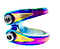 Introducing the Entity Exile 2 Bolt Oversized Stunt Scooter Clamp in Neochrome, a metallic marvel with a rainbow finish. This lightweight and durable clamp bears the "Entity" brand name and features two bolts for secure fastening, combining sleek lines with a modern design.