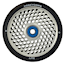 A close-up of the Union Honeycomb Lite 110mm Stunt Scooter Wheel by Union, featuring a silver honeycomb-patterned core, blue bearing, black rubber edges, and "HONEYCOMB" and "LITE" text on the rim.