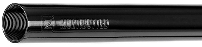 Close-up of the Ethic DTC Tenacity V2 Steel Oversized HIC Stunt Scooter T-Bars in Black Mirror (620mm x 600mm), showing inner threading and "MULTIBUTTED" engraving on the black metal tube.