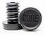 Black circular objects, identified as the CORE Aluminium Scooter Bar Ends - Black, showcase premium quality resin. One bar end stands upright, featuring a ribbed texture for a secure fit, while the other lies flat displaying the CORE brand name. Both are elegantly presented against a white background.