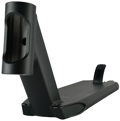 Close-up of the Union Classic Pro Black Stunt Scooter Deck (4.75") with integrated headtube and foot brake by Union, shown on a white background.