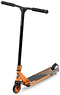 The Slamm Assault Complete Stunt Scooter - Orange by Slamm boasts a sleek orange and black design with a T-shaped handlebar, textured deck, and 110mm aluminum wheels. Its modern style is ideal for tricks and skill enhancement, highlighted by bold orange accents on the front wheel and deck.
