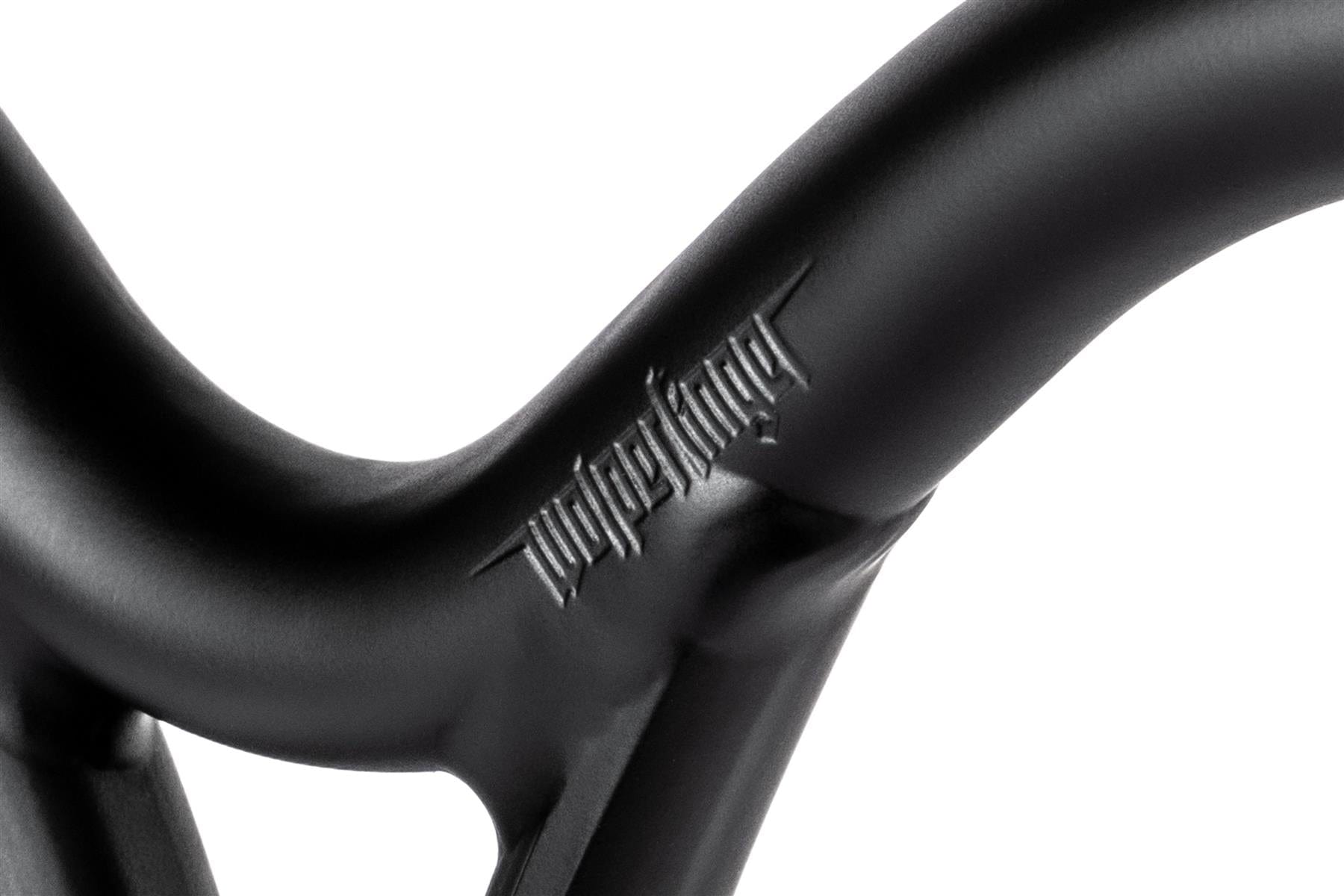 Close-up of Ethic DTC Wolpertinger Aluminium IHC Stunt Scooter Bars in black (720mm x 580mm) showcasing their strong aluminium build and stylish design.