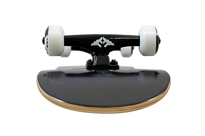 Front view of the Fracture Fade Series Black Complete Skateboard (8.25" x 32") with Fracture 100A wheels and black trucks, displayed against a plain white background.