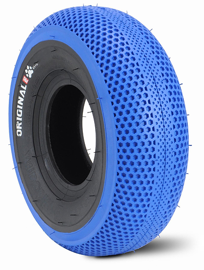 A Wildcat OG 3A Mini BMX Bike in Galaxy Blue stands upright on a white background, featuring a black sidewall, honeycomb tread pattern, and “ORIGINAL” in white—ideal for Mini BMX enthusiasts.