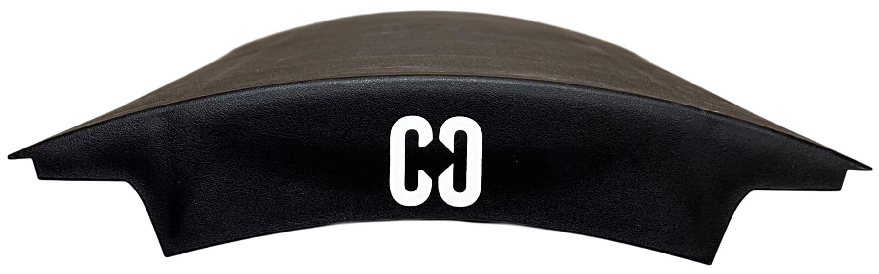 The CORE Mini Wave Bridge Connector by CORE is a black, curved ramp with a white "CO" logo, perfect for upgrading your skate setup as a wave ramp.