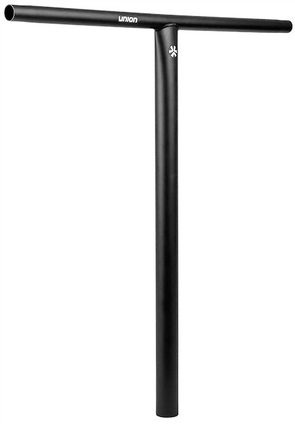 The Union Uniq T Steel Oversized HIC Stunt Scooter Bar in black (670mm x 600mm) by Union features a T-shape, white "UNION" text near the top, and a small logo below, all displayed against a white background.