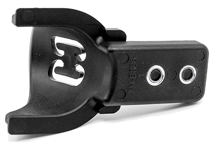 The CORE ST Nylon Stunt Scooter Fender in black features vent holes and an embossed design, shown at an angle revealing the front and side—ideal for riders of CORE stunt scooters.