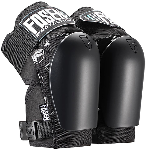 A pair of black elbow pads featuring hard protective shells and adjustable straps, ideal for sports or physical activities. They perfectly complement your Fasen Sliders Pro Knee Skate Protection Pads – Black, providing comprehensive protection. The brand “Fasen” is clearly displayed on the pads.