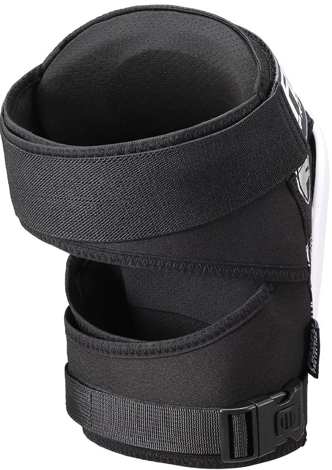 The Fasen Sliders Pro Knee Skate Protection Pads in white by Fasen feature adjustable straps and a plastic buckle, along with a low-profile hard shell pad that provides enhanced support and protection during physical activity—making them ideal for use as scooter protective gear or reliable knee pads for anyone with an active lifestyle.