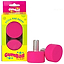 A bright pink and yellow package showcases the Gumball Roller Skate Long 30mm 75A Toe Stops in Cherry Pink, known for exceptional stopping power and skating control. Inside are two pink toe stops; two more with metallic stems are displayed in front, catching the eye.