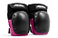 Introducing the REKD Ramp Knee Skate Protection Pads in Black/Pink, specially designed for action sports enthusiasts. These pads feature durable black hard shells and vibrant pink padding that offer exceptional impact resistance. Equipped with adjustable straps and proudly displaying the "REKD Performance Protection" logo, they are ideal for skating and other activities.