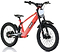 The Revvi 20" Kids Electric Balance Bike in red boasts a red and black design with off-road air-filled tires, a front suspension fork, and handlebars featuring brake levers. "REVV" is prominently displayed on the frame against a white background.