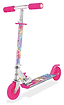 Meet the Ozbozz Unicorn Magical Sparkles Foldable Kick Scooter, a pink and purple delight with vibrant geometric patterns. It features pink handles, wheels, and a decorated deck. Designed for kids, it includes a back foot brake for safety during magical adventures.