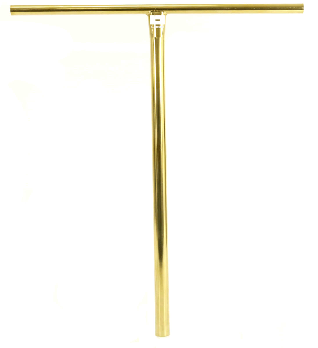 A gold squeegee with a T-shaped design, reminiscent of Logic Streetz Steel Standard IHC Stunt Scooter T-Bars. The horizontal bar holds the rubber blade for cleaning, while the vertical handle provides grip. The squeegee is positioned against a plain white background.