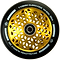 A close-up of the Revolution Cubed Core Ultralite 110mm stunt scooter wheel showcases its sleek black outer rim and dazzling golden honeycomb pattern core. The edge features the text "110MM CUBECORE WHEEL 88A," representing Revolution's ultralite scooter wheels collection.