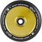 Close-up of a Root Industries AIR Hollowcore 110mm stunt scooter wheel, showcasing its shiny gold core and black outer rubber. "Root Industries" and "AIR Hollowcore" are printed in white around the edge.