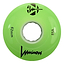The Luminous LED 85A Quad Roller Skate Wheel in bright green features a hollow center, "62mm" and "85A durometer" markings, black stylized "Luminous" branding, and a black graphic logo.